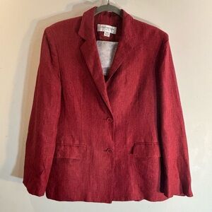 JONES NEW YORK Sz 14P Linen Brick Red Blazer Lined Pockets Made in Canada